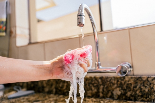 Burete de curatat vase, 3M, Scotch-Brite, Flex Scrub, roz, antizgarieturi